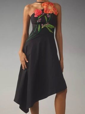 Anthropologie Yukiko Noritake Asymmetrical Floral Midi Dress NWT Petite 0P